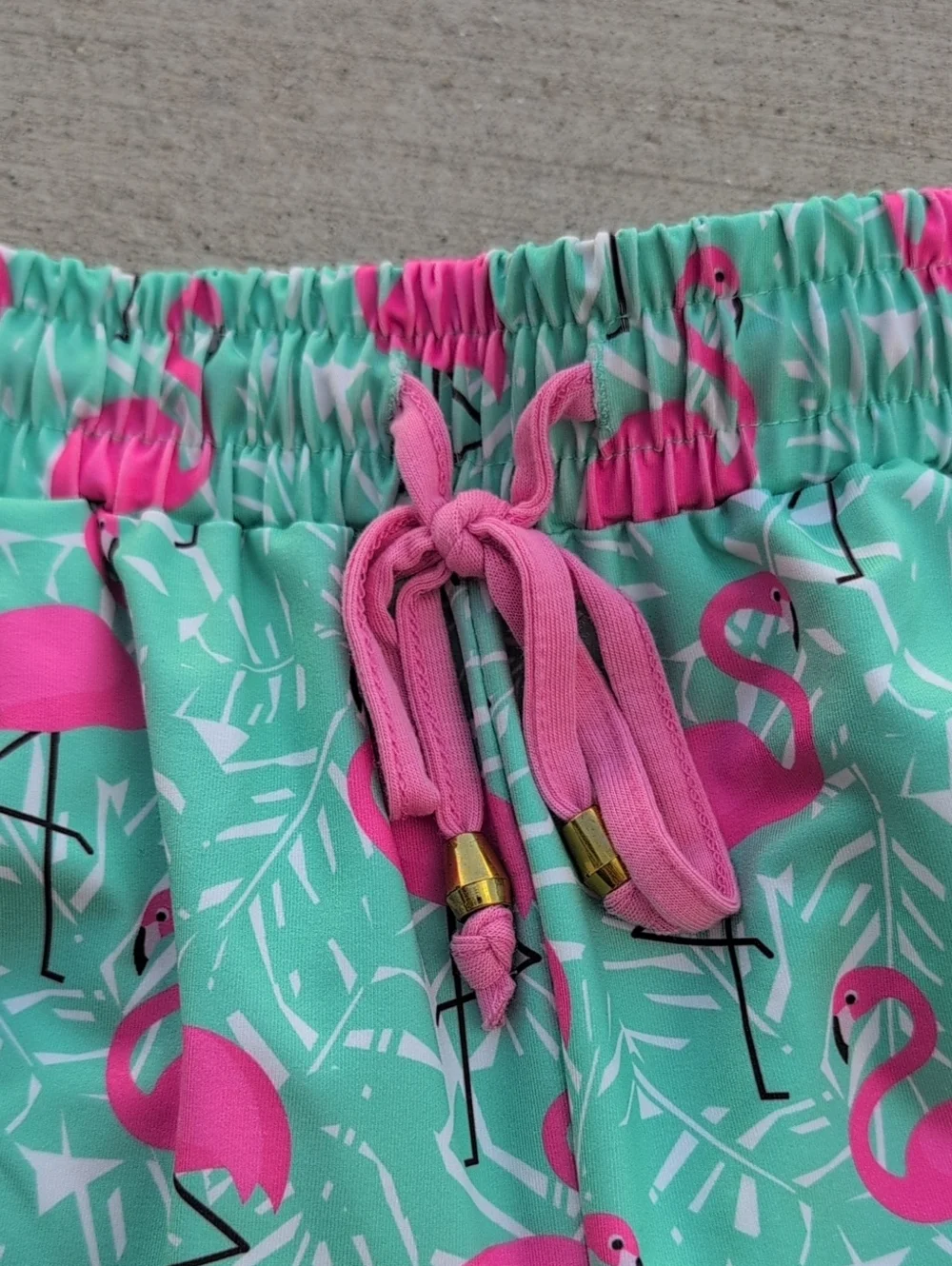 Jess Lea Large Flamingo Print Shorts Teal Pink Drawstring Elastic Waist Beach 3